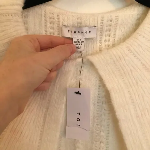 NWT Topshop Knitted Stitch Collar Jumper in Ivory - Picture 9 of 13